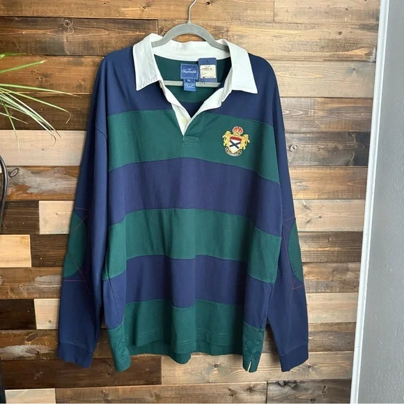 NWT Façonnable Men’s XXL Striped Rugby Polo Shirt Navy Green White Crest Logo - Picture 12 of 12